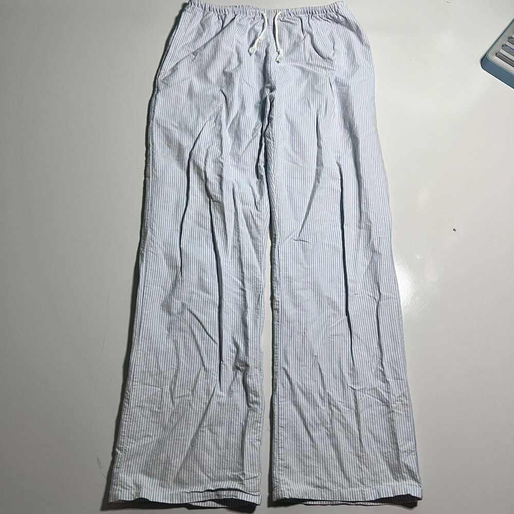 Brandy Melville Pajama Pants Women OS Blue White Striped Seersucker Drawstring